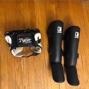 Tigear Headgear & Unbranded Black Shin Guards Set
